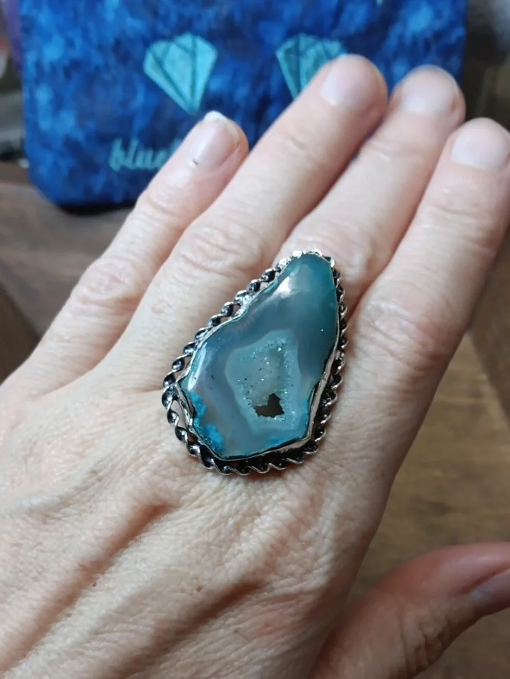 Blue Druzy Agate Statement Ring - Women Jewelry